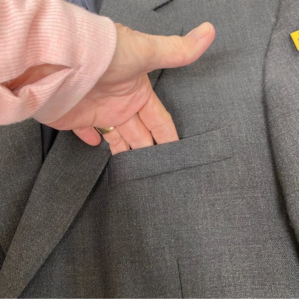 Stafford Men's Suit Jacket Size 46L Dark Charcoal Gray 55%Polyester 45% Wool